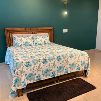 Floral Aqua Anokhi Print Duck Fabric Pure Cotton King Size Bed Sheet