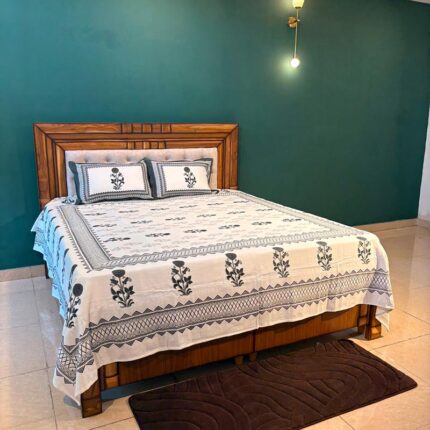 Minimalist Black Floral Anokhi Print Duck Fabric Pure Cotton King Size Bed Sheet