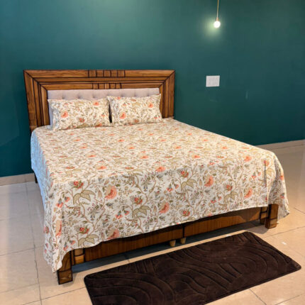 Olive Floral Vine Print on Ivory Anokhi Print Duck Fabric Pure Cotton King Size Bed Sheet