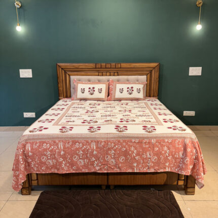 Rust Red Floral Anokhi Print Duck Fabric Pure Cotton King Size Bed Sheet