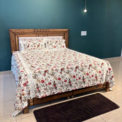 Sage Green on Ivory Anokhi Print Duck Fabric Pure Cotton King Size Bed Sheet