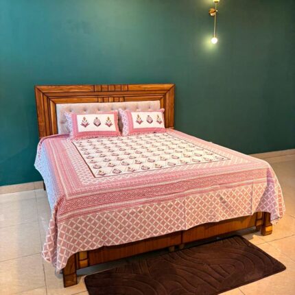 Traditional Buta Rosewood Pink Anokhi Print Duck Fabric Pure Cotton King Size Bed Sheet