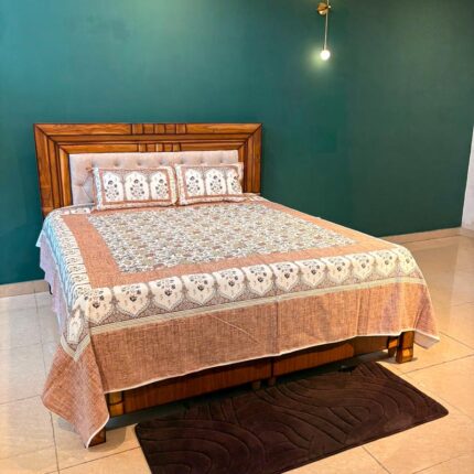 Vintage Mughal Floral Beige Anokhi Print Duck Fabric Pure Cotton King Size Bed Sheet