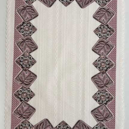 Elegant Embroidered Polyester Table Mat in Ivory & Rose Brown with Lace Border