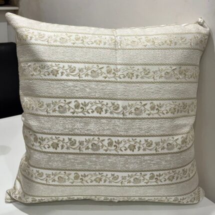 Classic Floral Stripe Cushion Cover – Elegant Neutral Charm
