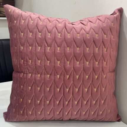 Luxury Blush Pink Velvet Cushion Cover with Gold Geometric Embroidery