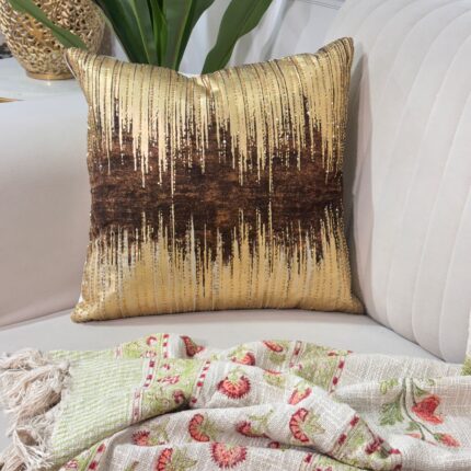 Luxury Gold & Brown Metallic Velvet Cushion Cover