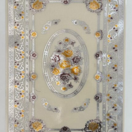 Classic Floral PVC Table Mat in Ivory with Silver & Mustard Accents