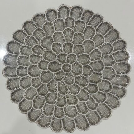 Elegant Silver Hand-Beaded Floral Table Mat