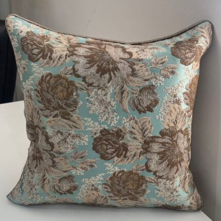 Floral Jacquard Upholstery Cushion Cover – Teal & Beige