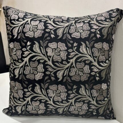 Elegant Floral Jacquard Cushion Cover – Classic Monochrome Charm