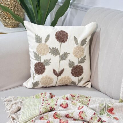 Hand-Embroidered Earth Bloom Decorative Cushion Cover