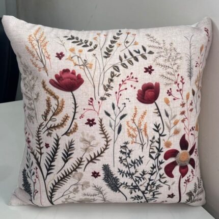Botanical Floral Printed Glazed Cotton Cushion Cover – Natural Base