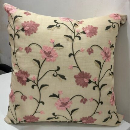 Blush Vine Embroidered Cushion Cover – Soft Elegance for Serene Spaces