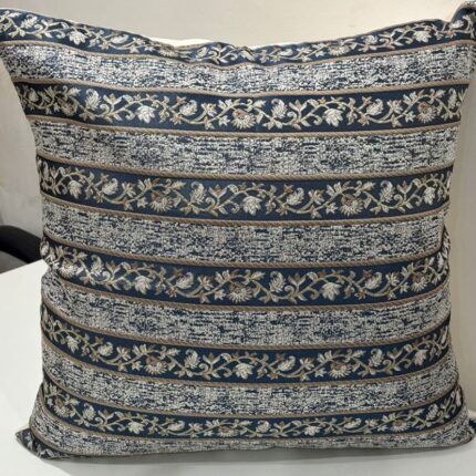 Indigo & Ivory Striped Floral Embroidered Cushion Cover – Classic Luxe Accent