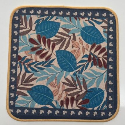 Nature-Inspired Botanical Leaf Square Fabric Mat – Durable Woven Cotton-Blend with Easy Care