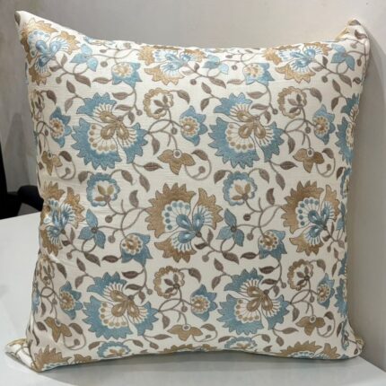 Classic Floral Cushion Cover in Soft Blue & Beige Tones
