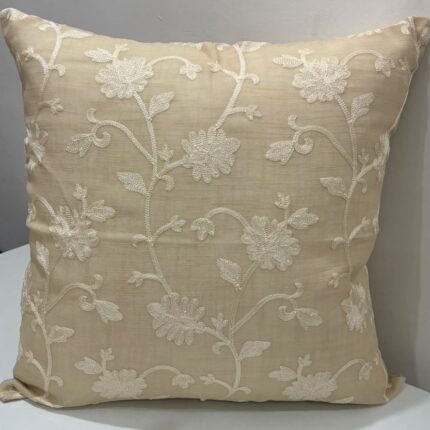 Luxury Beige Cushion Cover with Ivory Floral Embroidery