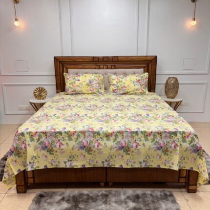 Sunshine Yellow Floral Cotton Bedsheet Set with matching pillow covers