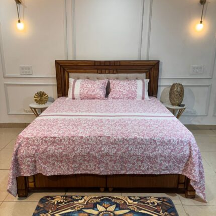 South Cotton Floral Print Bedsheet Set in Soft Blush Pink