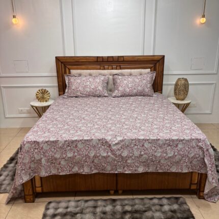 Soft Blush Floral Printed Cotton Bedsheet Set with Pillow Cover