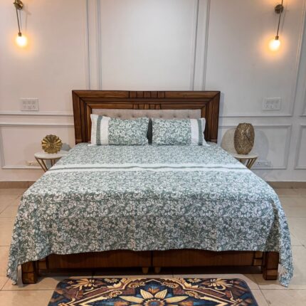 Premium Green & White Floral Cotton Bedsheet Set