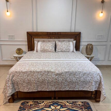 Elegant Beige & White Floral Cotton Bedsheet Set