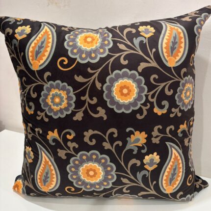Midnight Ebony & Gold Paisley Vine Cushion Cover