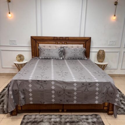 Slate Harmony Diamond-Trellis Premium Bedsheet Set