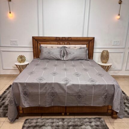 Silver Medallion Grid Premium Bedsheet Set