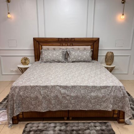 Elegant Grey Floral Printed Cotton Bedsheet Set with Pillow Covers