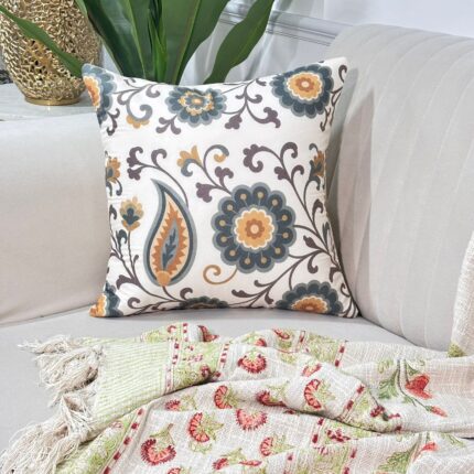 Classic Floral Paisley Suede Cushion Cover – Ivory Charm