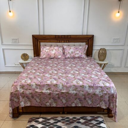 Blush Pink Floral Cotton Bedsheet Set with Matching Pillow Covers