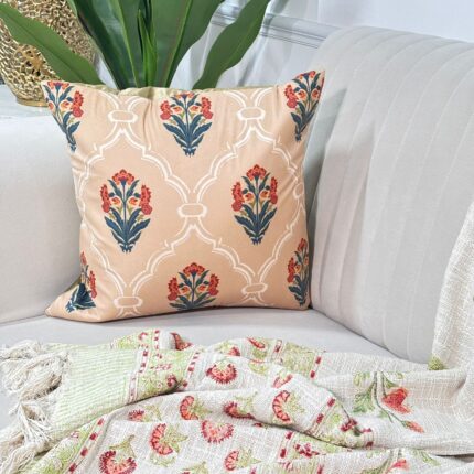 Luxury Floral Jaali Suede Cushion Cover – Peach Elegance