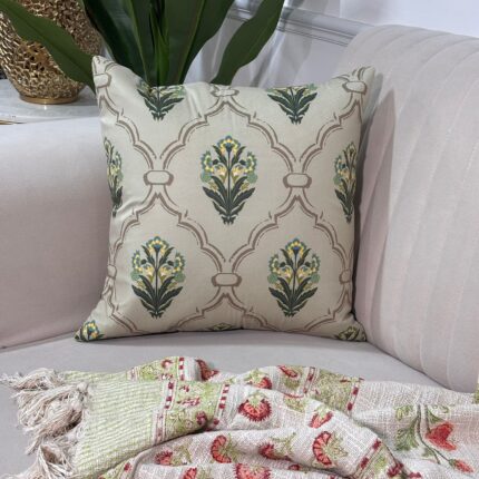 Imperial Teal & Ochre Mughal Lattice Cushion Cover