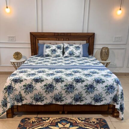 Classic Grandeur: Bold Blue Floral Sheet with Tailored Borders