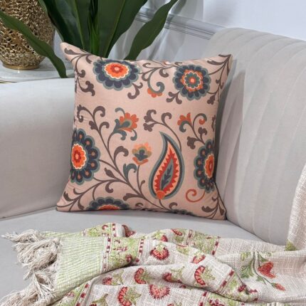 Elegant Floral Paisley Cushion Cover – Soft Peach Tone