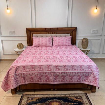 ROYAL PINK ELEPHANT HERITAGE BEDCOVER – A CELEBRATION OF TRADITION & STYLE
