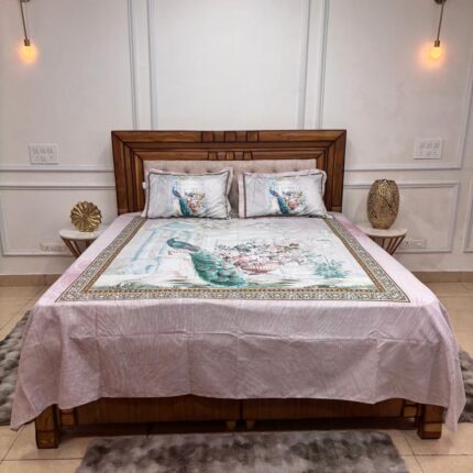 Imperial Peacock Garden Heritage Bedsheet Set with matching pillow covers