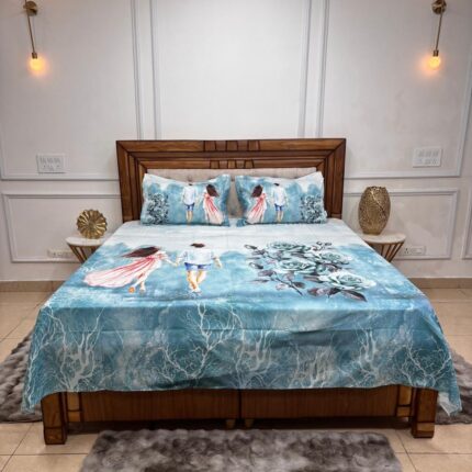 Eternal Romance Scenic Premium Bedsheet Set with matching pillow covers