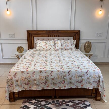 Enchanted Garden Watercolor Cotton Bedsheet Set – Cool Tones