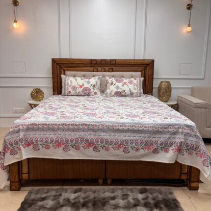 Spring Garden Botanical King Size Bedsheet – Fresh Floral & Border Detail Collection