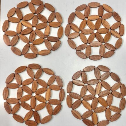 Premium Round Wooden Bead Table Mat – Floral Cutwork Design