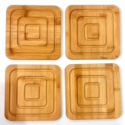 Elegant Square Bamboo Table Mat with Layered Groove Design