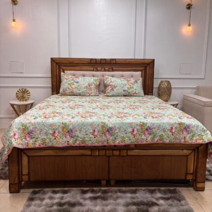 PURE COTTON FLORAL GUDRI BEDCOVER – SOFT PASTEL GREEN ELEGANCE