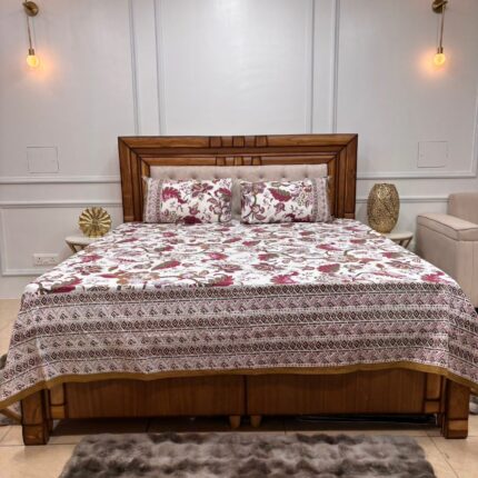 Heritage Floral Buta Cotton King Size Bedsheet – Traditional Border Print