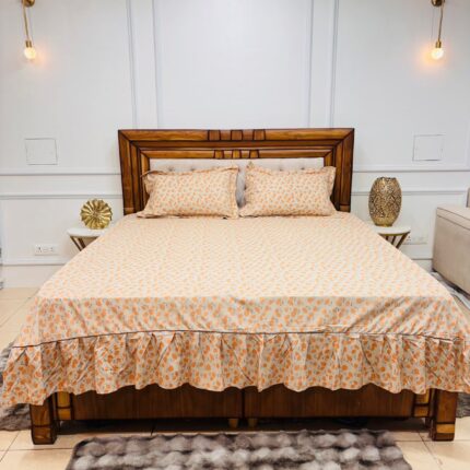 Elegant Orange Floral Frill Bedsheet 😍 Fresh & Stylish Comfort