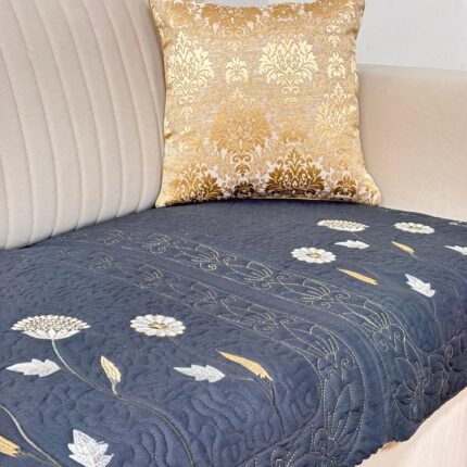 Midnight Elegance Sofa Cover with Floral Embroidery 🖤✨