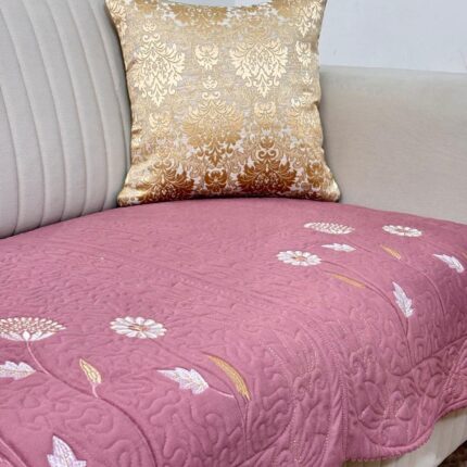 Blush Pink Elegance Sofa Cover with Floral Embroidery 🌸✨