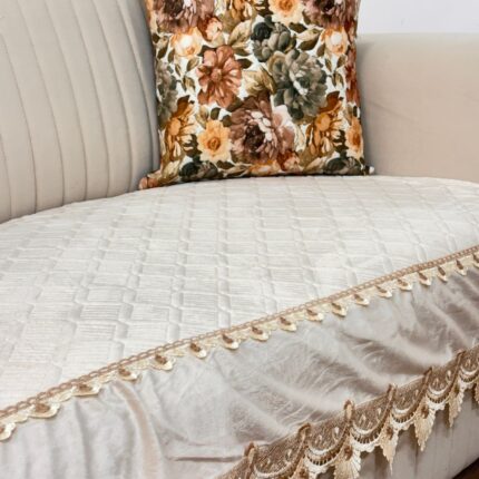 Luxurious Quilted Velvet Sofa Protector – Elegant Lace Trim